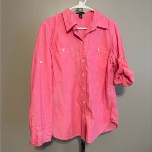 Ralph Lauren Vintage Woman's Pink Cotton Button Down Shirt Long Sleeve Cotton L